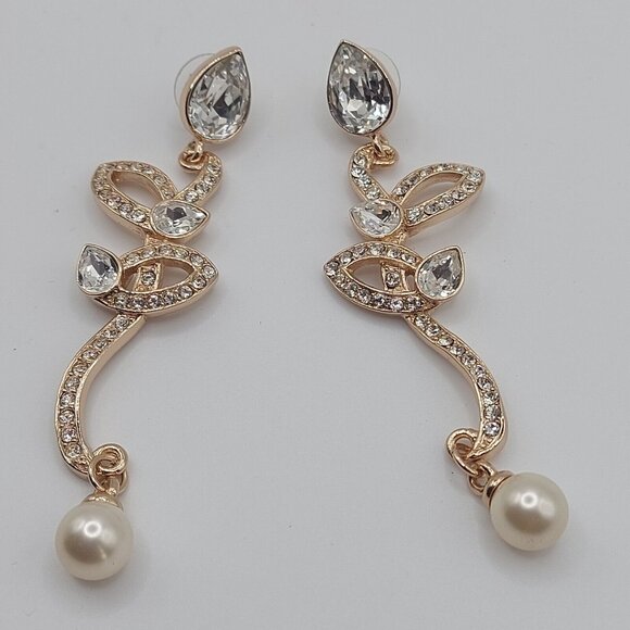 Gorgeous Swarovski Crystal Pearl Dangle Earrings 3.5" Drop New in Box Stunning - Picture 10 of 11